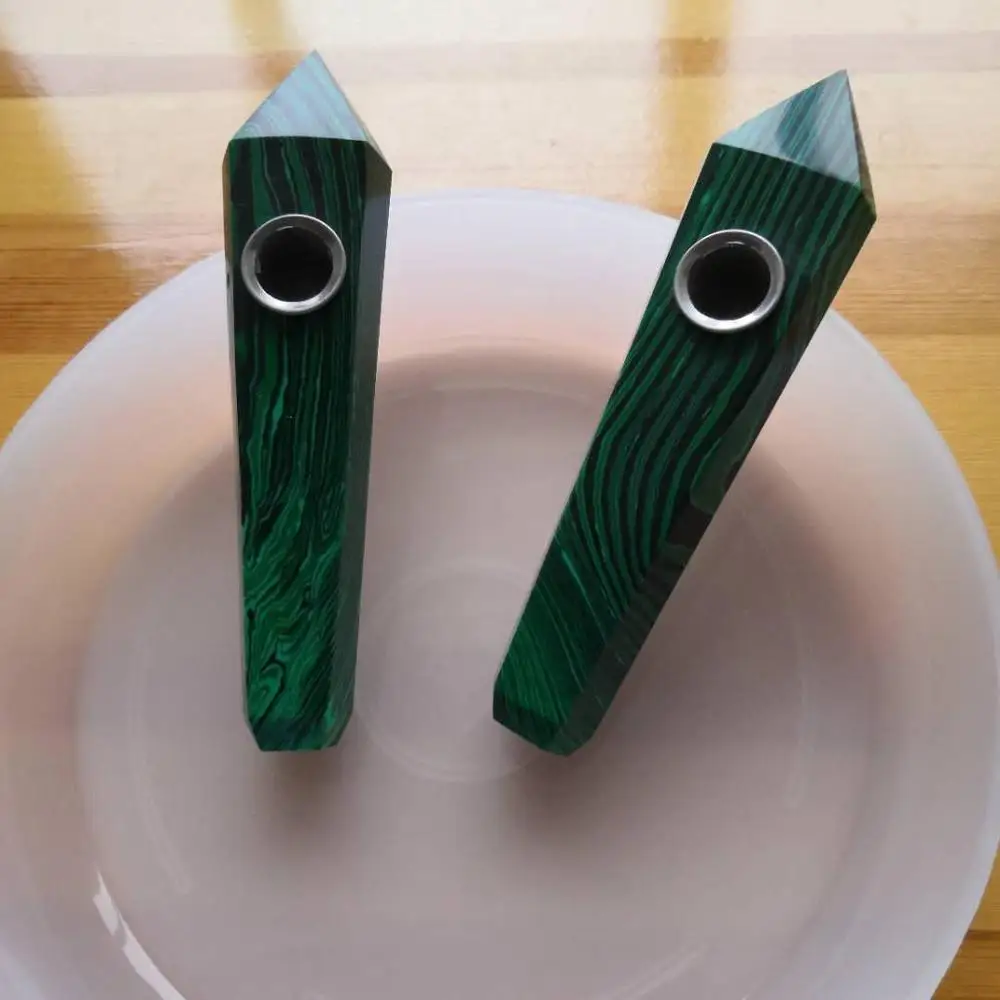

1pc Malachite Smoking Pipe Hand Polished Crystal Point Stone Pipe Home Decoration Healing Stone Gift
