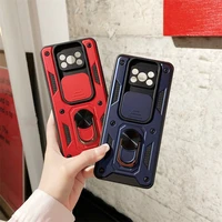 push window phone case shockproof armor protaction back cover with car magnetic holder finger ring for xiaomi poco x3 pro nfc