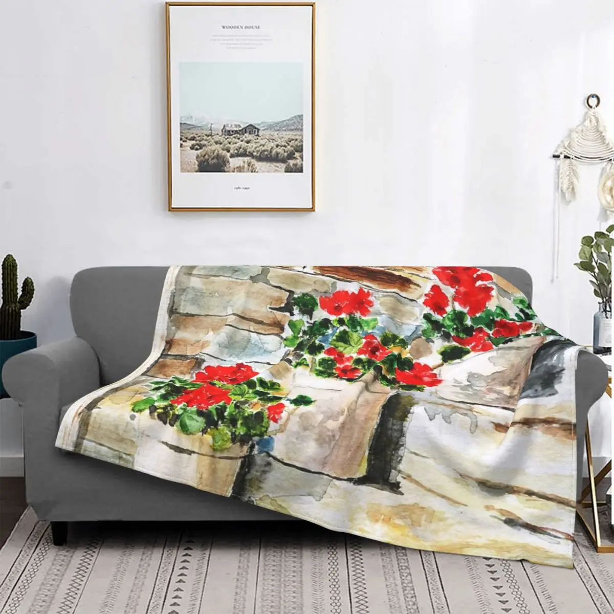 

Manta de ventana exterior de geranio rojo, colcha de cama a cuadros, manta de muselina a cuadros con capucha, colchas de verano