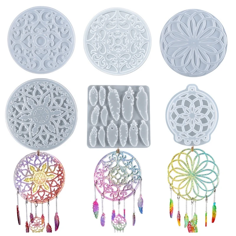 

DIY Dream Catcher Resin Mold Kit Wall Hanging Feather Pendant Wind Chime Ornament Silicone Mould Home Decoration Casting Tool