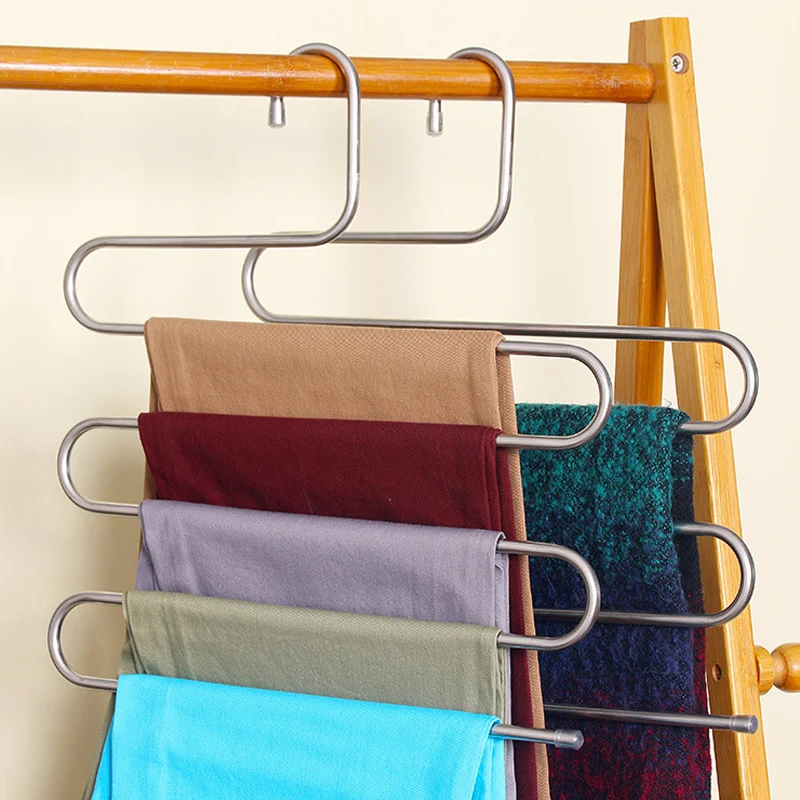 

5 Layers Stainless Steel Pants Storage Rack Multifunctional S-shaped Wardrobe Storage Hangers For House Closet Organizer Storage