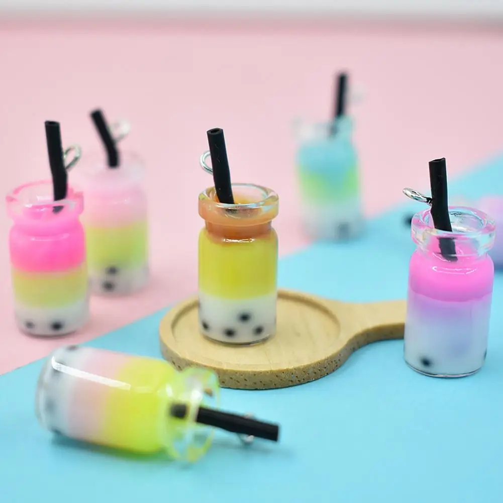 

4Pcs Bubble Tea Pendant Fine Workmanship Applique Resin Imitation Pearl Milk Cup for Crafting DIY Material