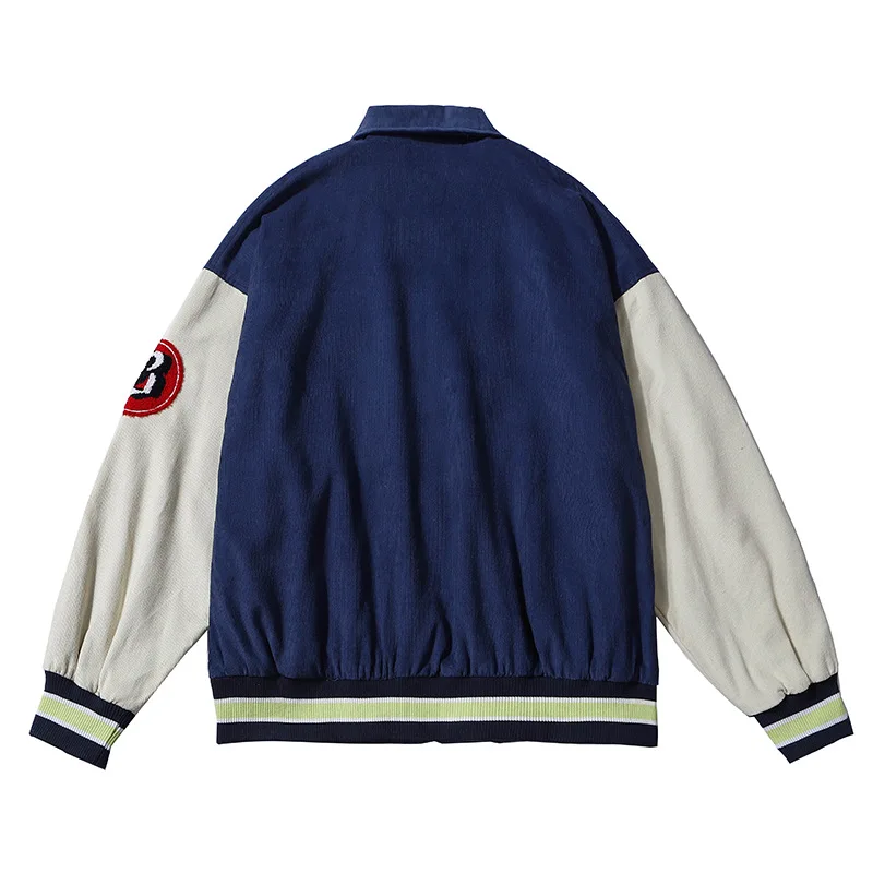 

SEVEYFAN Men's Vintage Corduroy Butterfly Embroidery Baseball Jacket Hip Hop Oversize Coat for Couples