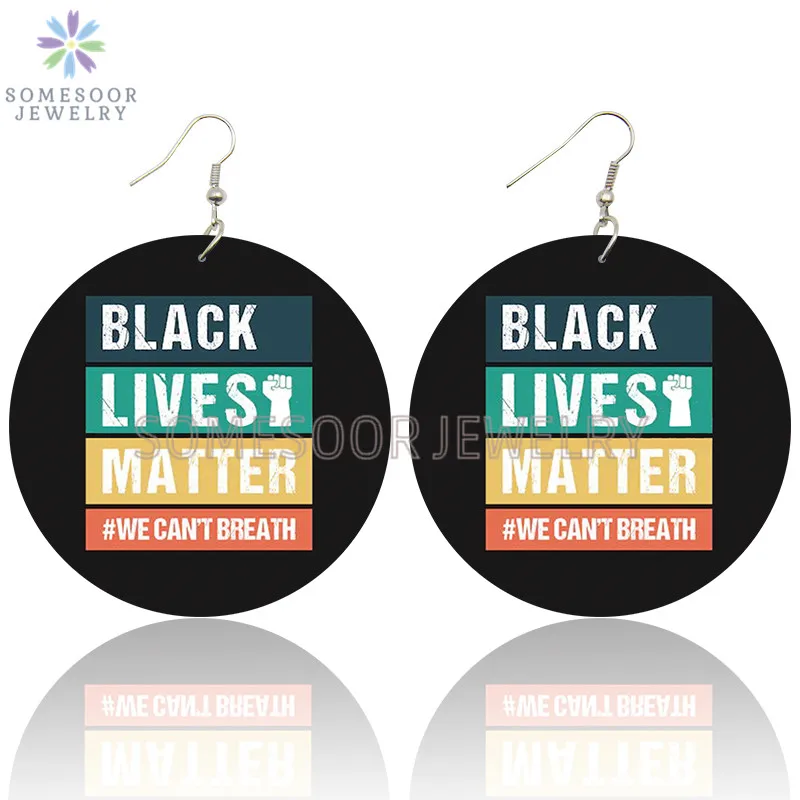 Деревянные серьги подвески SOMESOOR с принтом черная живая материя мы не можем