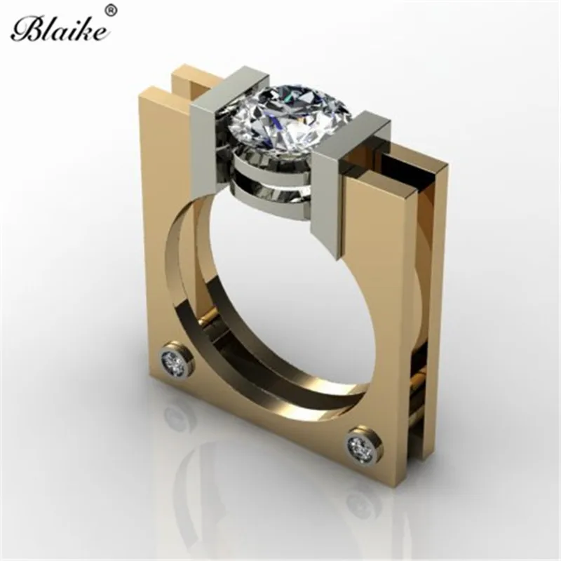 Blaike массивные желтые золотые кольца для женщин Инкрустация циркониевое кольцо