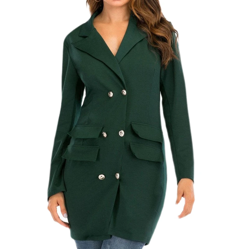 Осенне-зимний женский Блейзер новинка 2019 повседневный двубортный длинный пиджак