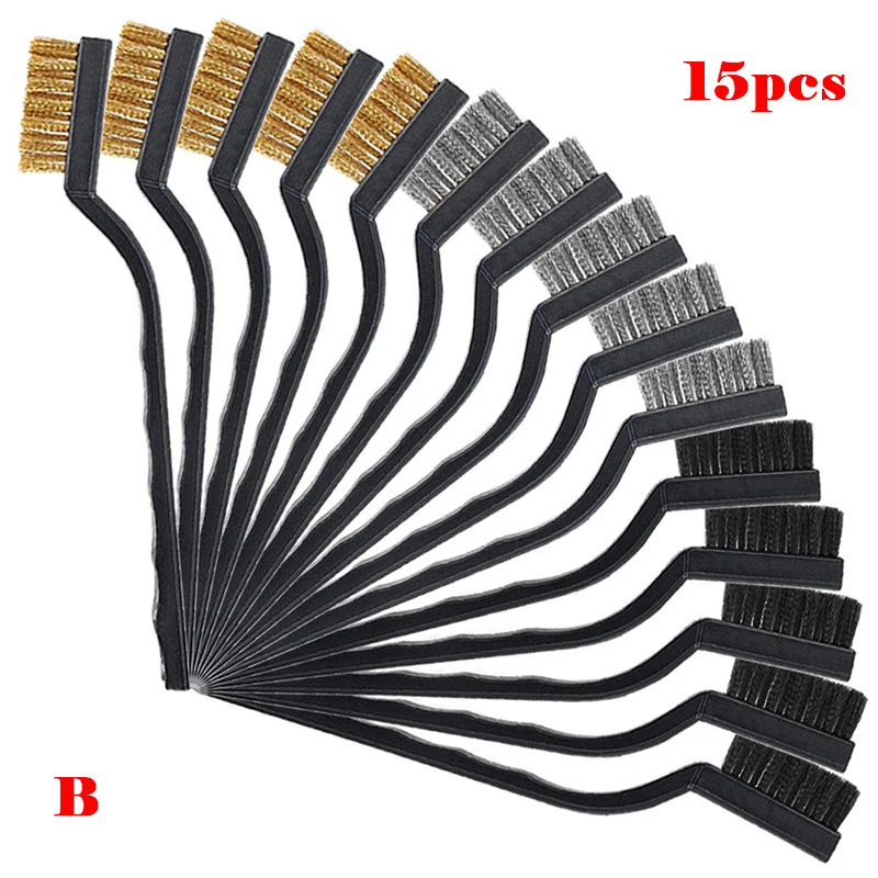 

Newly 12/15pcs 7Inch Mini Wire Brush Set Curved Handle Stainless Steel Wire Brush for Cleaning Welding Slag and Rust TE8