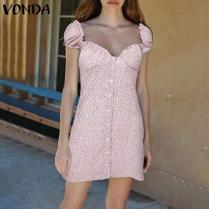 

Женский летний сарафан VONDA 2021, женские вечерние мини-платья с коротким рукавом, повседневный свободный халат, вечерние тажное праздничное Т...