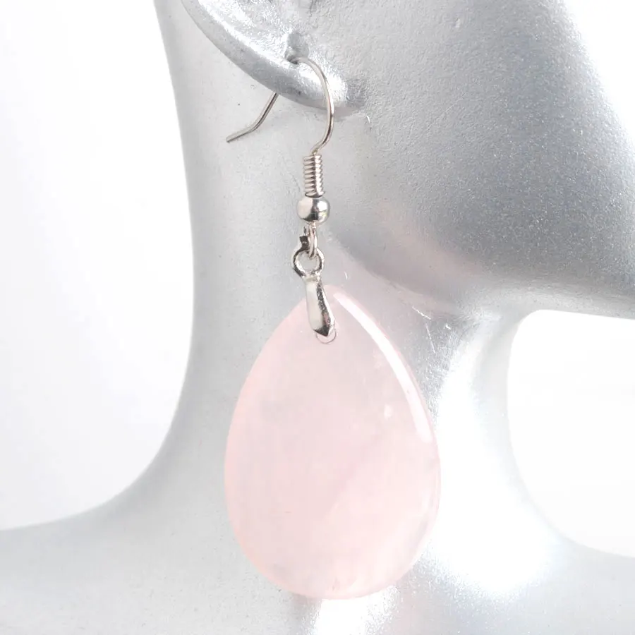 

WOJIAER Indian Tribal Natural Stone Water Drop Dangle Earrings for Women Pink Rose Quartzs Unique Ear Womens Jewelry PV9067