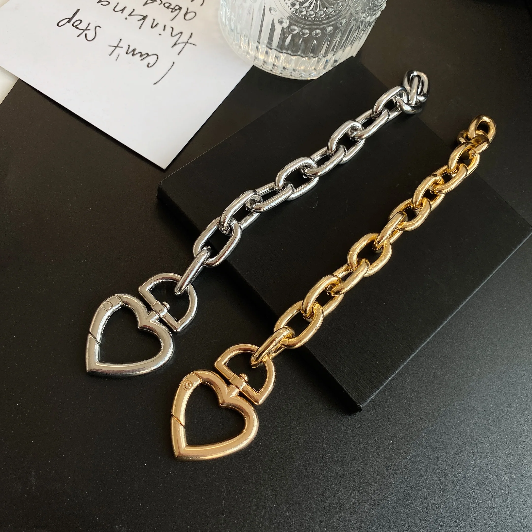 

Flashbuy New Simple Chunky Alloy Metal Thick Chain Hollow Heart Bracelets for Women Girls Fashion Jewelry Accessories