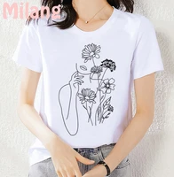 beautiful woman sketch art mujer camisetas white top t shirts summer aesthetics graphic short sleeve polyester t shirts female