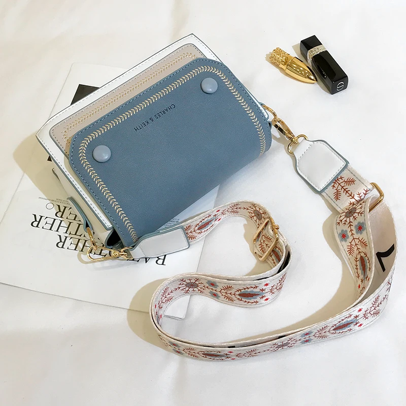 

Frosted hit color small women's bag new 2020 square bag casual wide shoulder strap chic shoulder messenger bag handbag