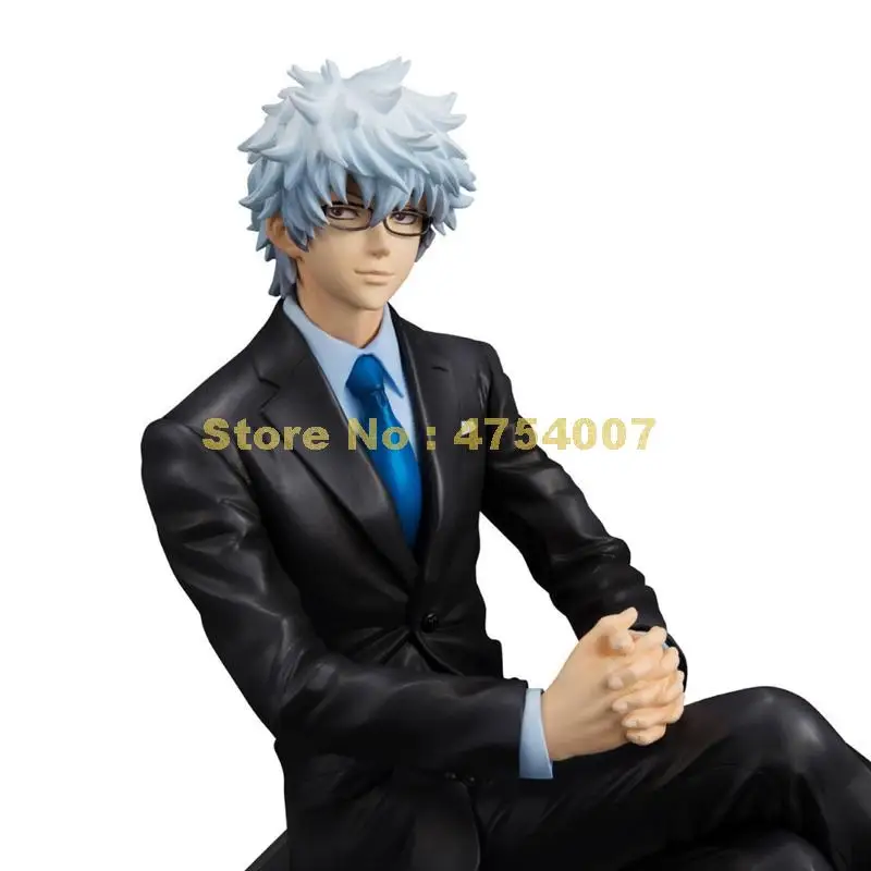 anime gintama silver soul sakata gintoki suit &amp tie glasses sitting version action figure collection model 15cm Toy | Игрушки и хобби