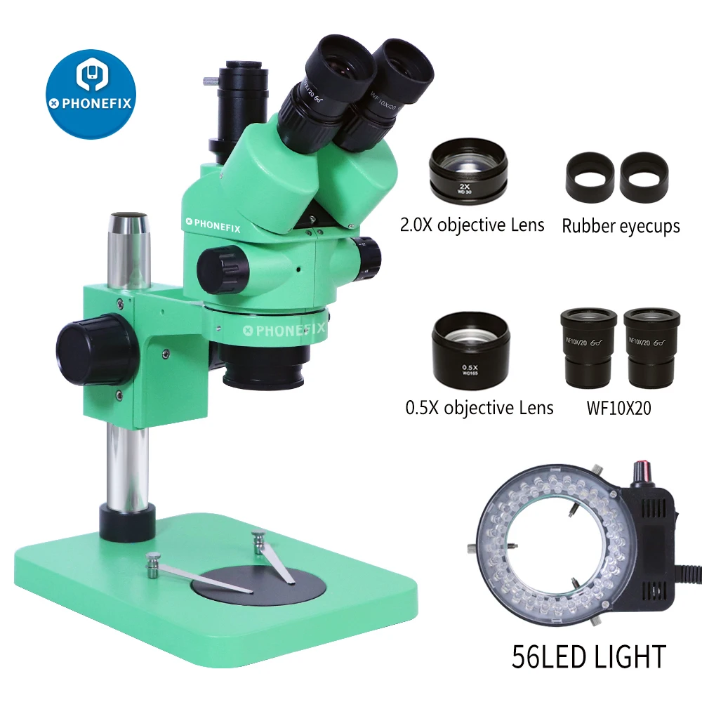 

3.5X-180X Simul-Focal Trinocular Stereo Microscope + 0.5x 2.0x Auxiliary Lens +WF10X WF20X Eyepiece Phone Soldering Microscopio