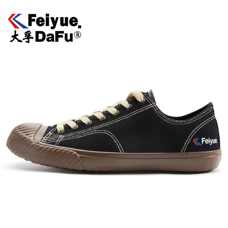 Feiyue Новинка, холст обувь 2107 Ретро черный Туфли без каблуков; туфли с подошвой из вулканизированной резины Для женщин Для мужчин упругие стельки тренд осени Повседневное модные кроссовки