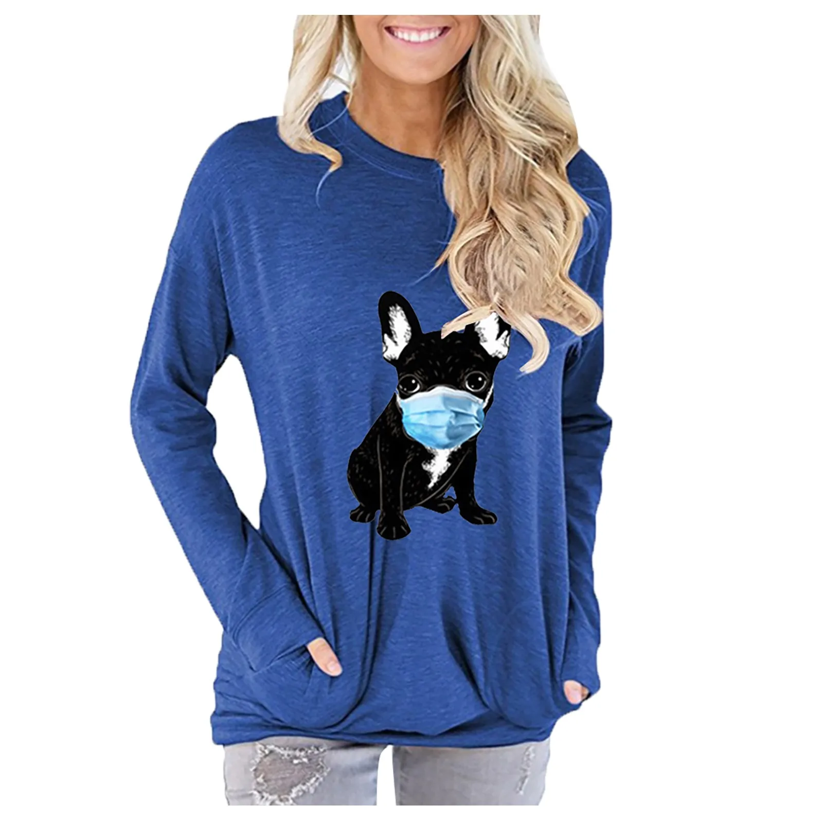 

2020 Autumn Women's T-shirt Casual Round Neck Animal Long Sleeve Print T-shirt Top Oversized Cotton Pullover Tops Shirts