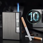 10 шт., автоматический чехол для сигарет, емкость зажигалки, газовая зажигалка, турбо металлическая прикуривательная коробка для мужчин, хороший подарок