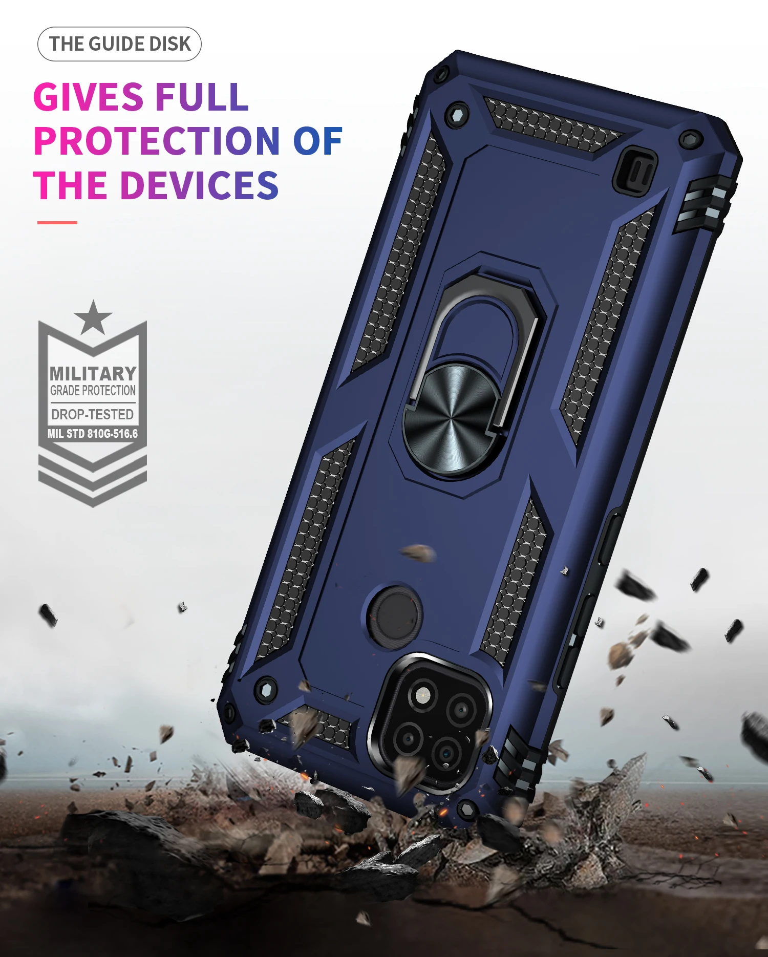 

Hard PC + Soft TPU Shockproof Back Cover Case For Realme C21 Stand Ring Case
