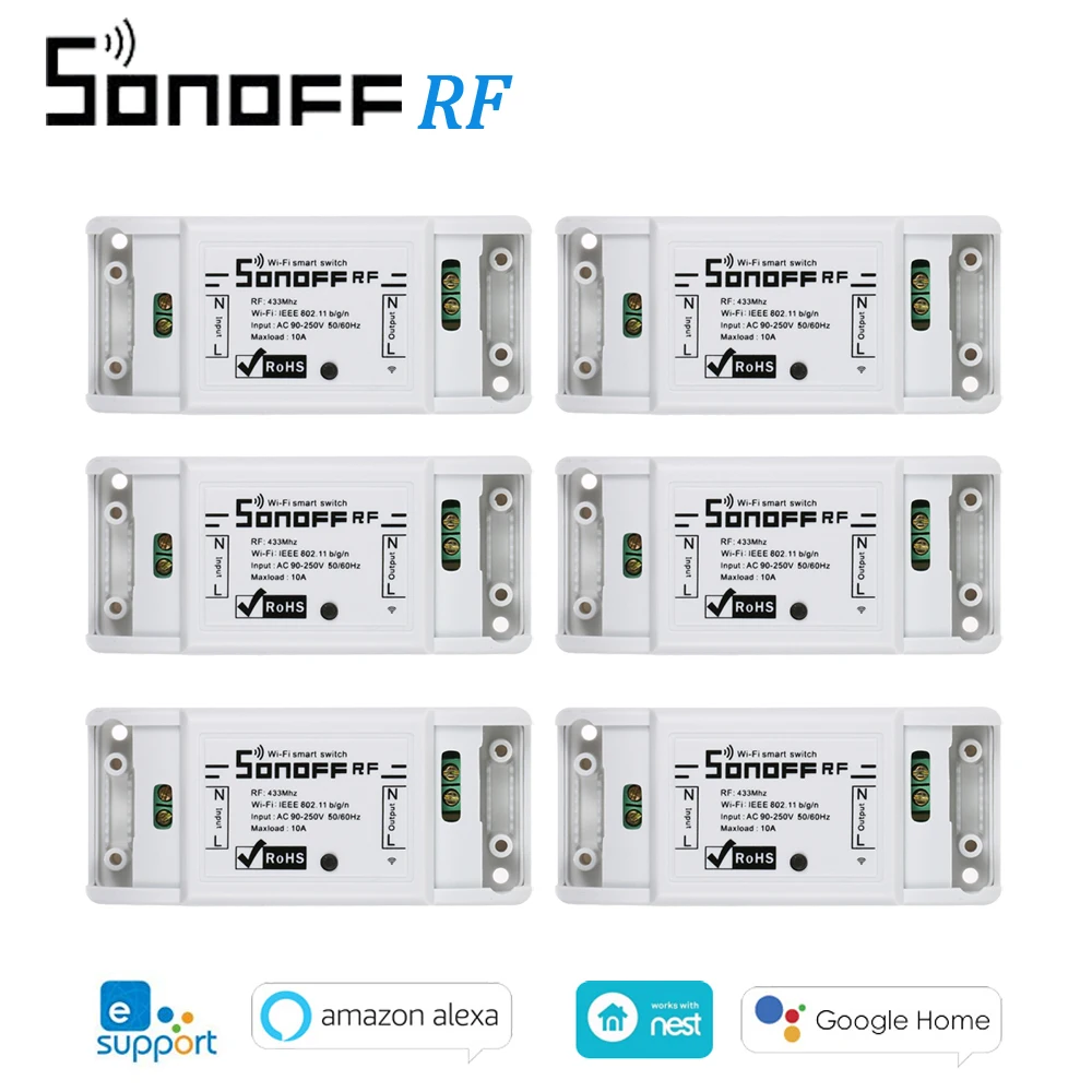 6 шт. SONOFF RF 433 WIFI смарт переключатель МГц пульт дистанционного управления без