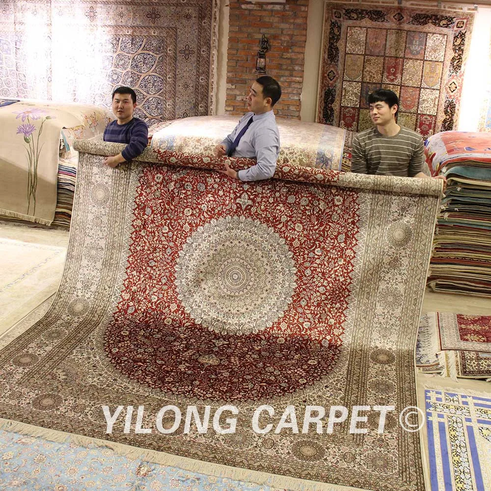 Goede YILONG 9'x12 'perzische Handgemaakte Zijden Rug Luxe Klassieke Perzische Rode Medaillon Tapijt (WY320A9x12)