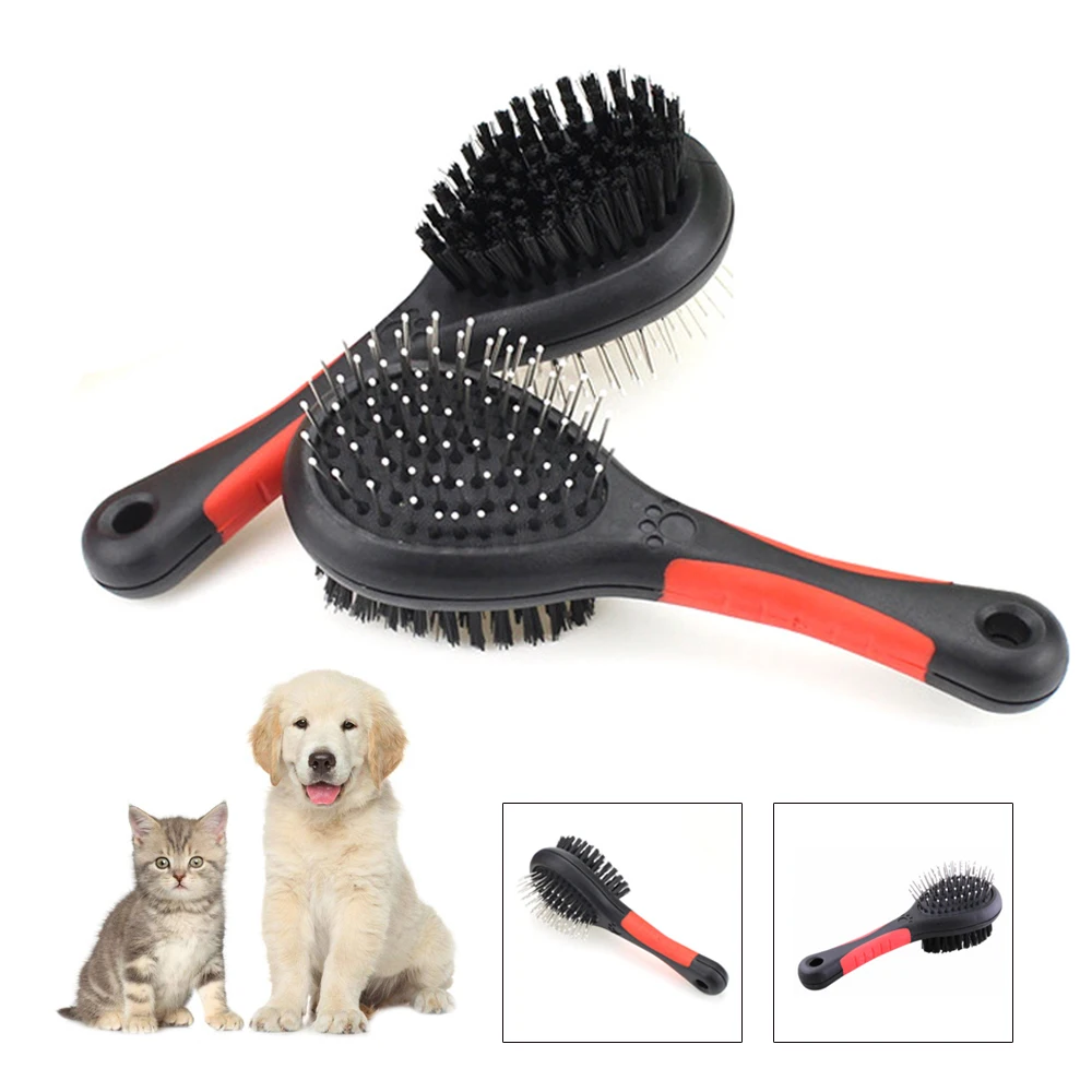 

Pet Double Sided Bath Brush Dog Cat Hair Massage Handle Comb Dog Grooming Pet Hair Cleaning Pet Cat Dogs Comb New