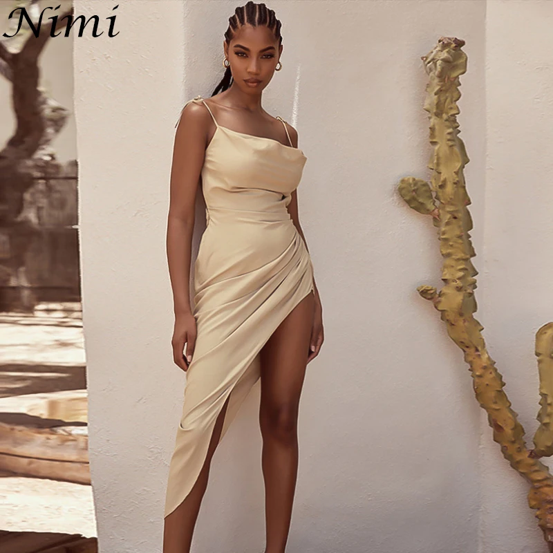 

NiMi Летняя женская одежда, сексуальные асимметричные платья, Кружевное облегающее Бандажное Повседневное платье с открытой спиной, уличные ...