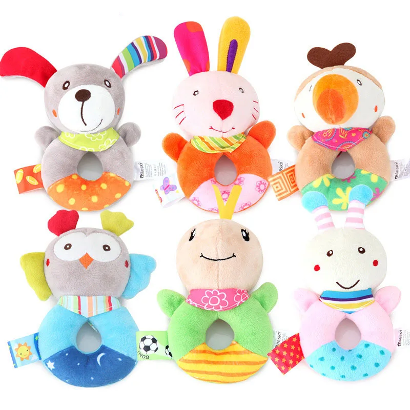 

Baby rattling hand grasping stick puzzle plush, newborn O-shaped grasping handshake rattling toy