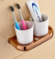 rose golden brass hotel bathroom wall mount double ceramic cups toothbrush holder 2ba870