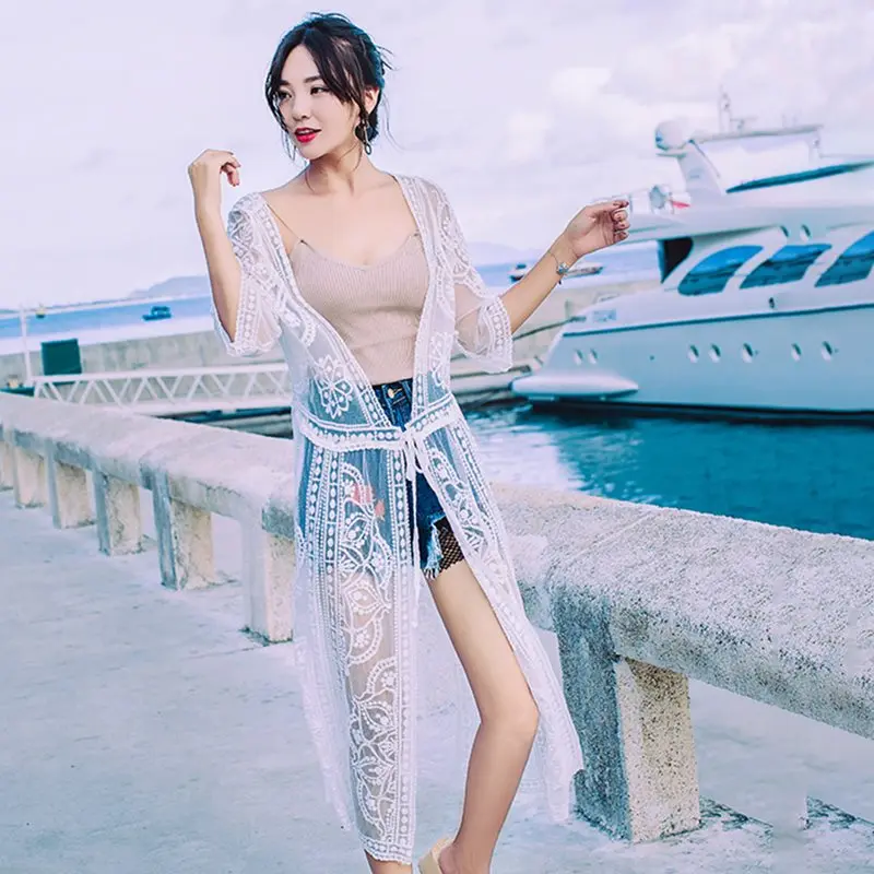 Солнцезащитный Тренч сексуальный летний белый кружевной Женский Белый