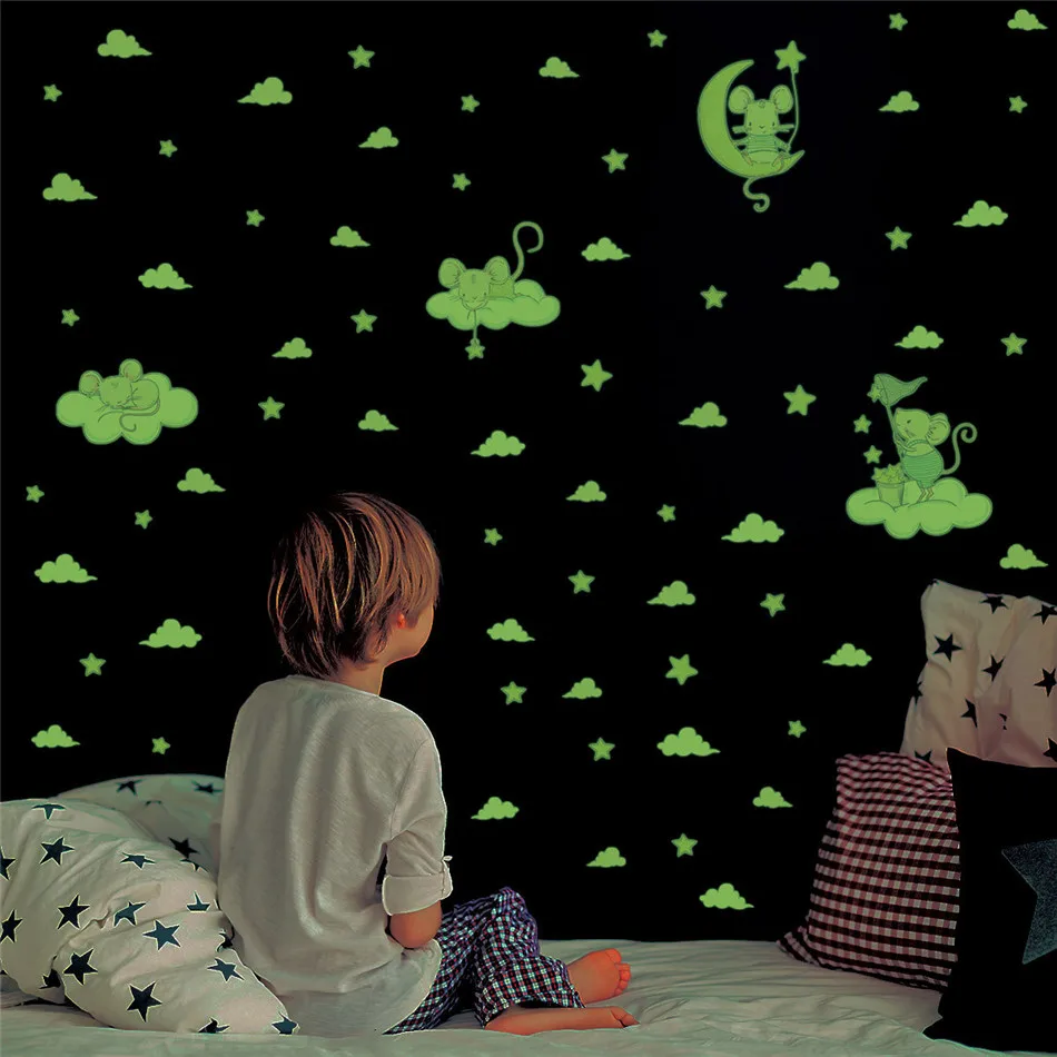 

Zollor Creative Color Box Packaging Cartoon Mouse Star Decoration Luminous Wall Stickers Children's Room Self-adhesive Wallpaper