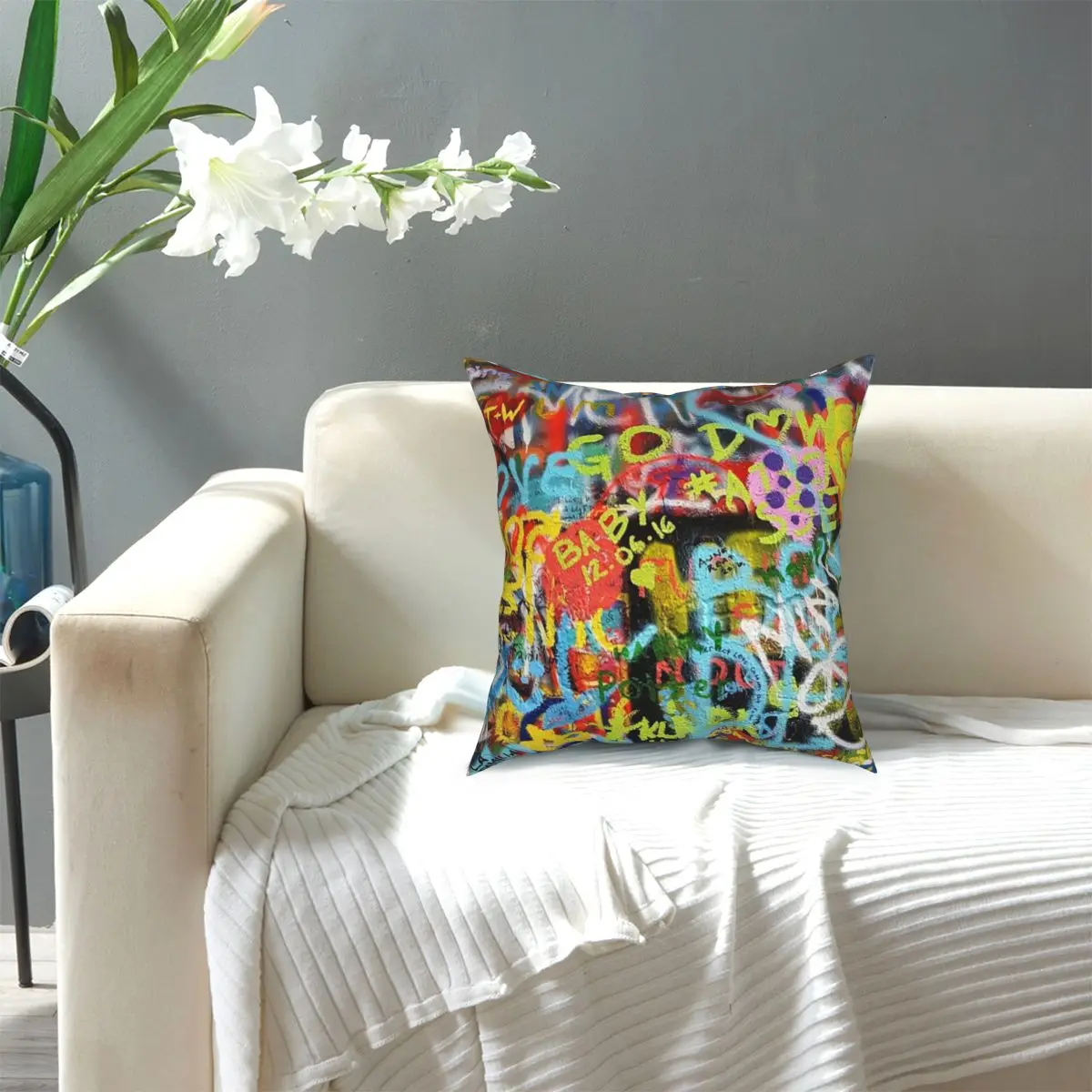 Уличный арт подушка с граффити чехол трафареты &quotБэнкси&quot Спрей поп