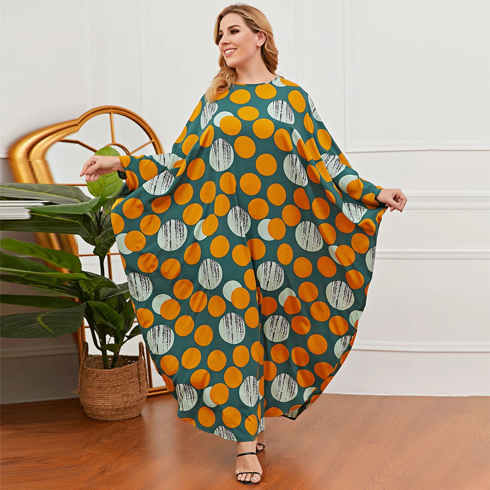 

Женское Повседневное платье в горошек, летнее свободное платье в стиле бохо с круглым вырезом и длинным рукавом «летучая мышь»