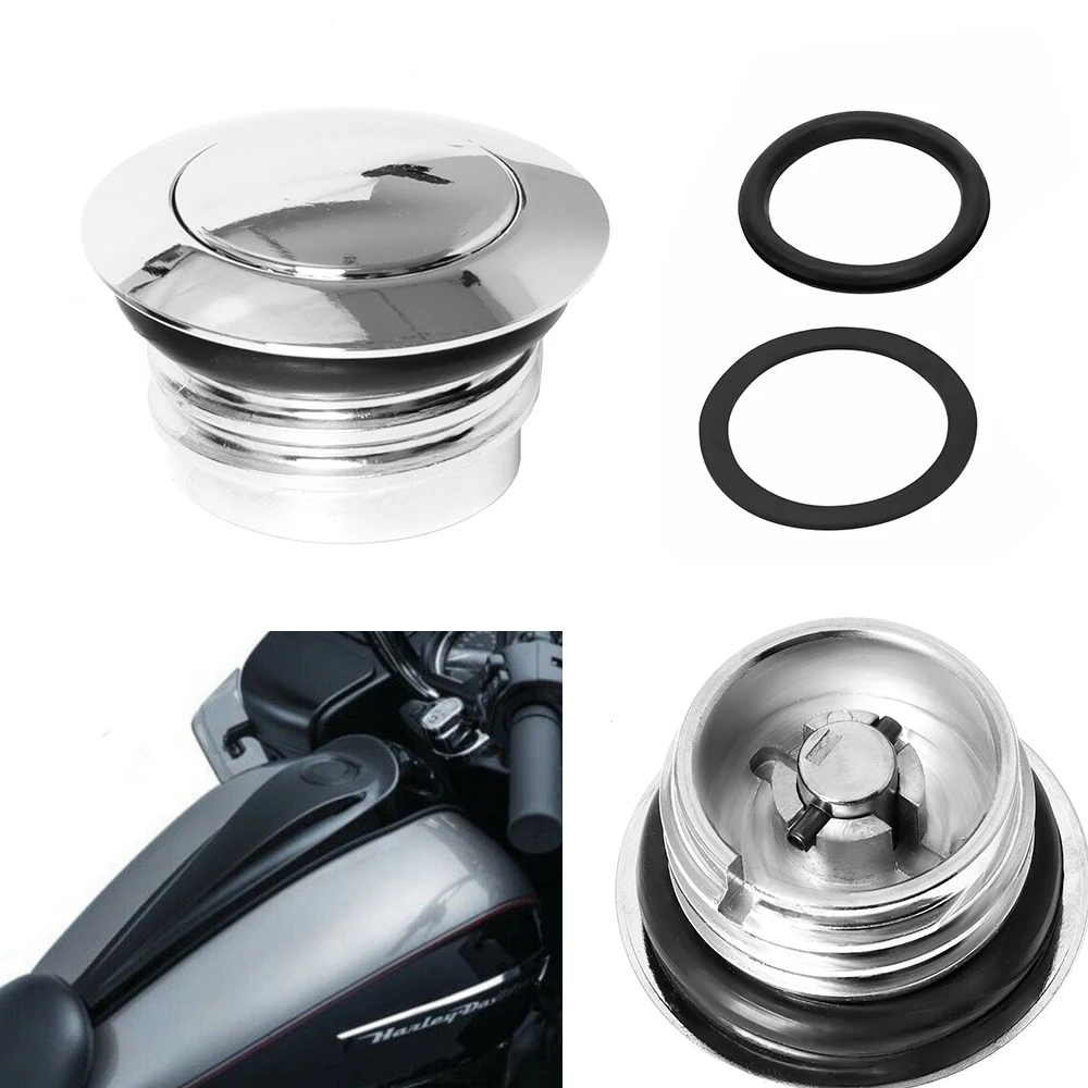 Motorcycle Pop Up Gas Cap Right Hand Thread Reservoir Fuel Tank Black/Chrome For Harley Touring Dyna Softail Sportster XL |
