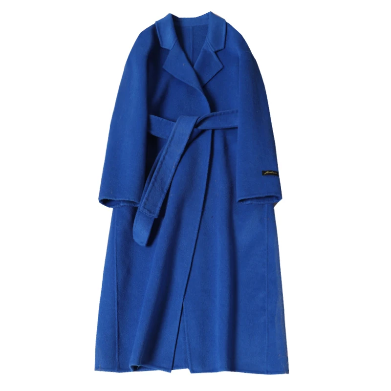 2019 Double-sided Cashmere Overcoat Female Long Style Skinny Korean 100% Wool Fabric Solid Belt Fashion | Женская одежда