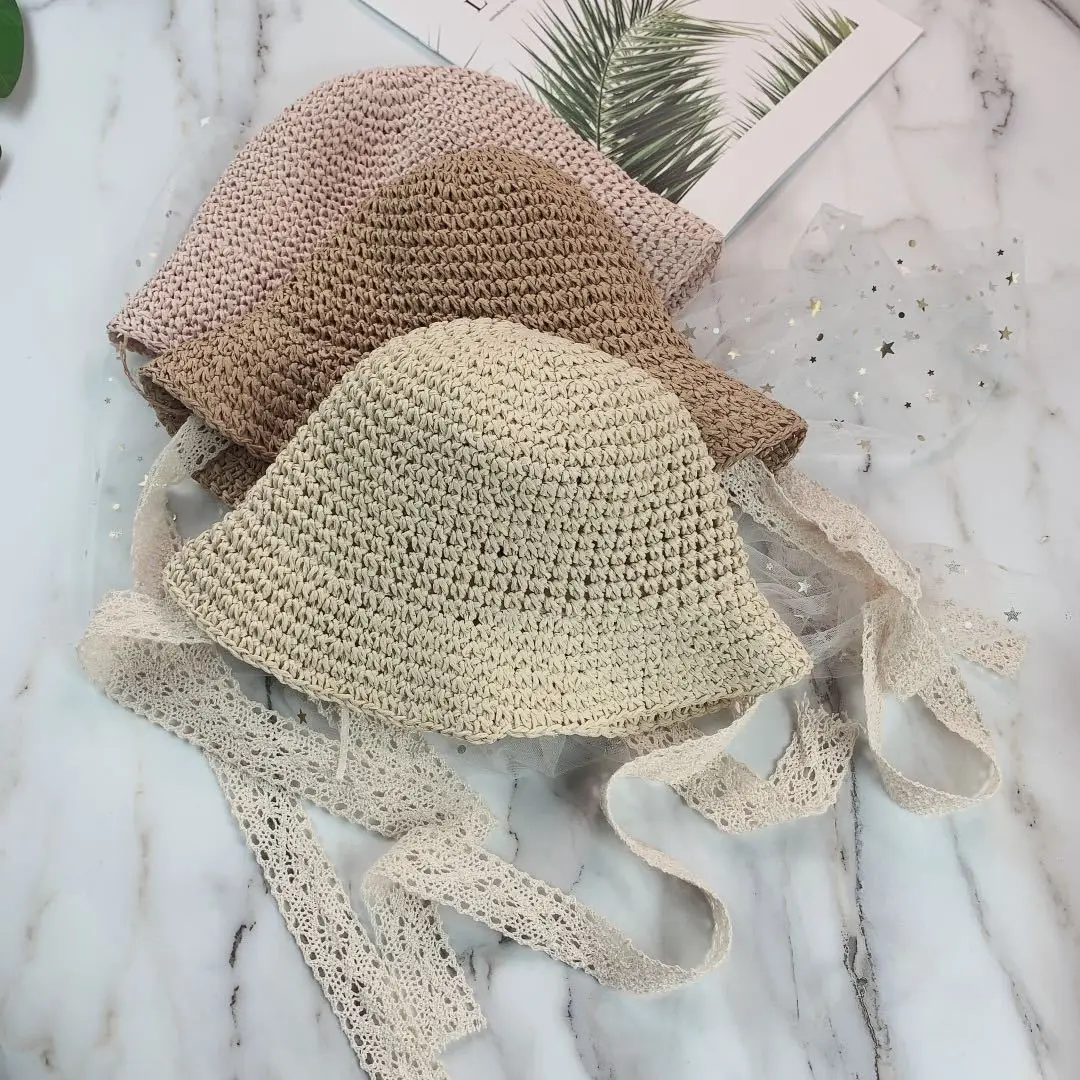 

Children's Summer Fisherman Hat Lace Straw Hat Outdoor Sun Shade Bucket Hat Beach Sunscreen Panama Hat Children Fisherman Hat