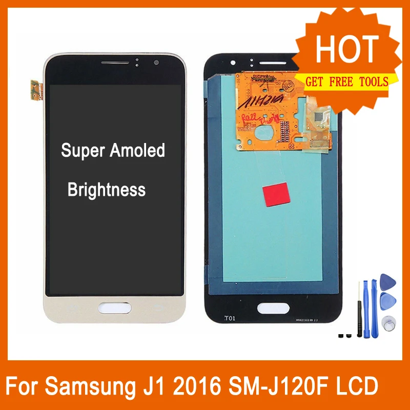 Супер AMOLED lcd для samsung J1 2016 J120 SM J120F дисплей сенсорный экран регулировка яркости ЖК