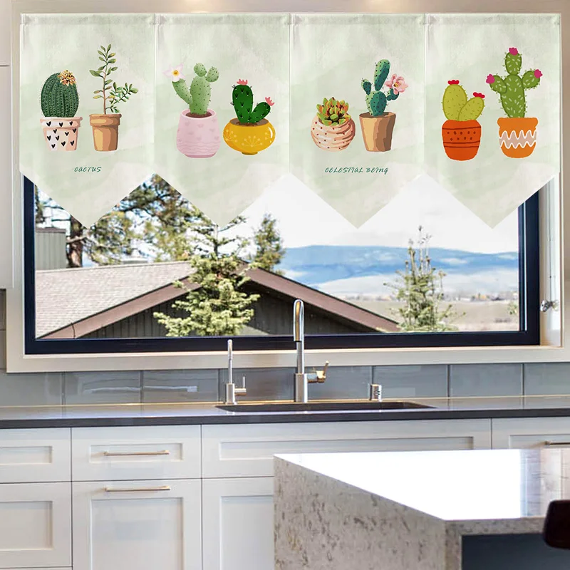 

Japanese Kitchen Short Curtains Hanging Half Doorway Curtain For Bedroom Cafe Decor Plant Flower Painted Partition Flag Curtain