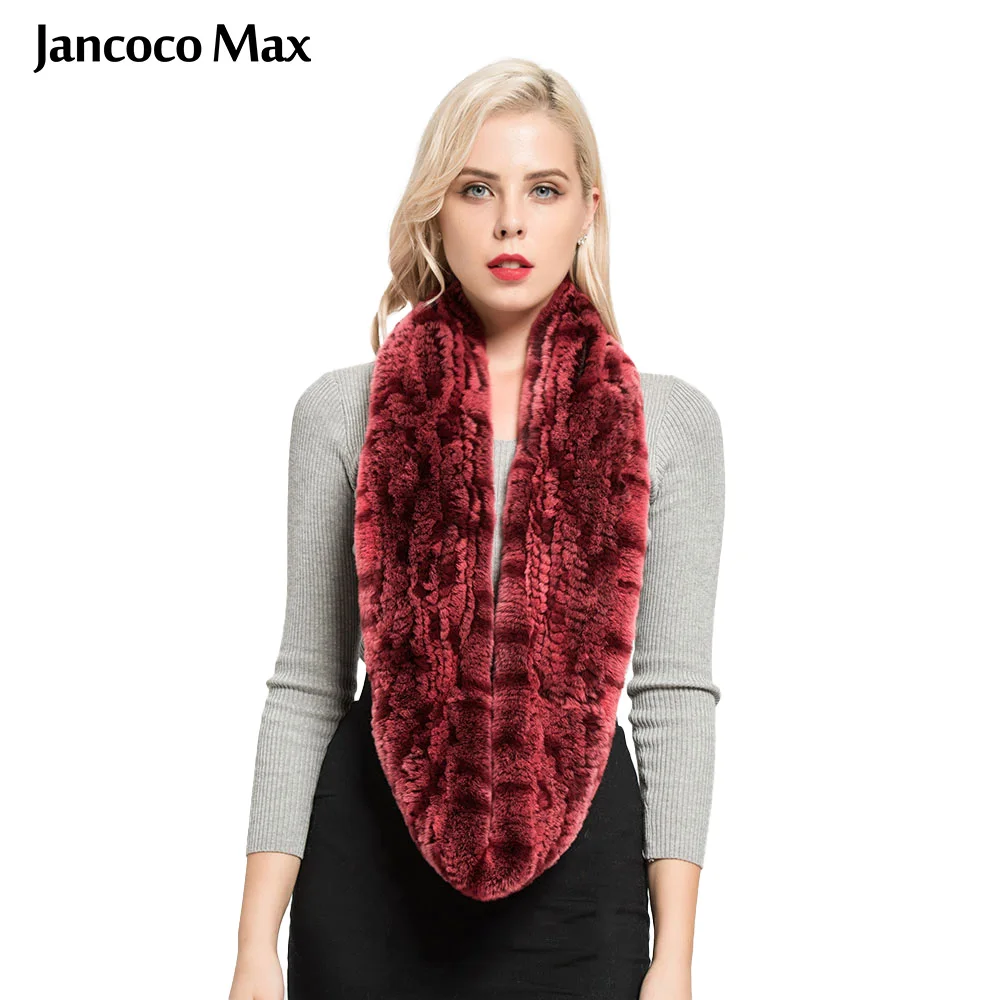 Jancoco Max Настоящий мех кролика длинные шарфы для женщин Высокое качество зима