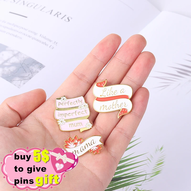 Best Mom Enamel Pin Pink Heart Lapel Badge Red Flower Banner Brooches Metal Badges Mother's Jewelry Birthday Gifts Wholesale | Украшения