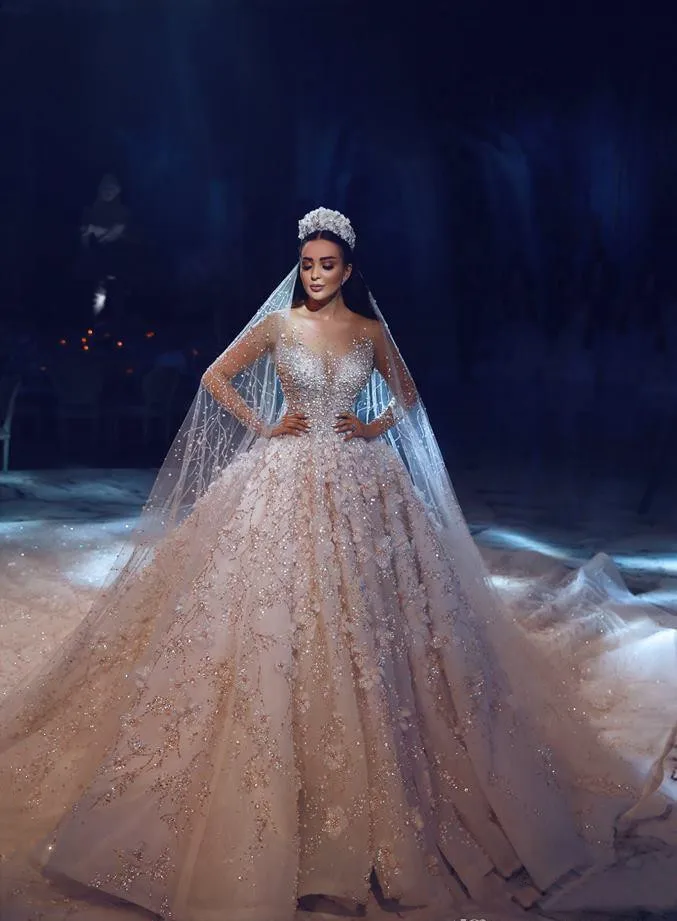 Princess Luxury Wedding Dress African Arabic Dubai Long Sleeve Beading Church Formal Bride Bridal Gown Plus Size Custom Made | Свадьбы и