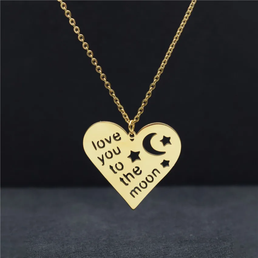 Boho Jewelry Love You To The Moon Sun And Star Choker Heart Pendant Necklace For Women Stainless Steel Chain Best Friend Gift