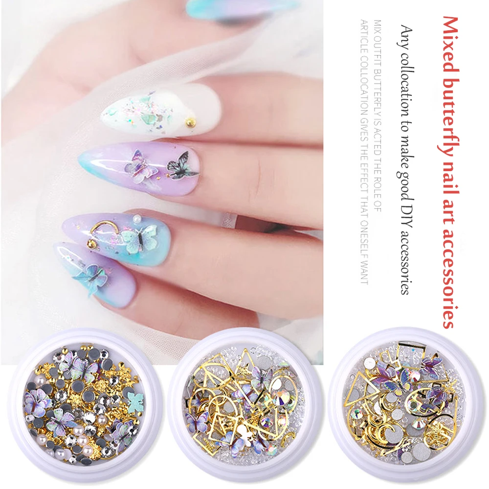 

New Japanesestyle Nail Art Metal Hollow Frame Nail Rivet Shiny Flat Bottom Diamond Mixed 3D Stereo Butterfly DIY Nail Decoration