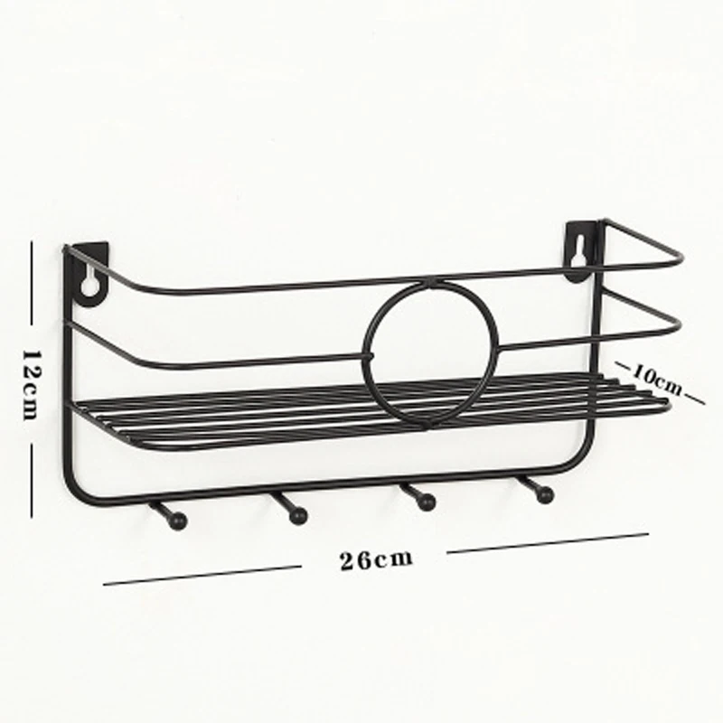 

Wall-Mounted Iron Hook shelf Nordic Style Wall Decoration Rack Kitchen Storage Organizer 4 hooks Send Non-Trace Nail Bathroom