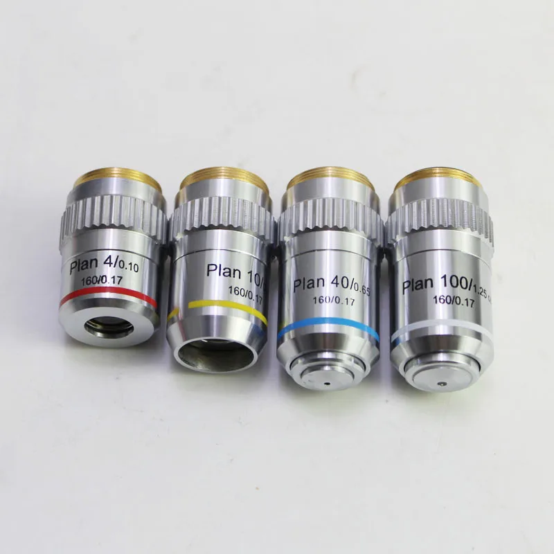 4X 10X 40X 100X Biological Microscope Objective Lens 195 Plan Achromatic Object Glass Professional Microscopio Accessories | Инструменты