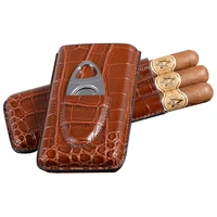 1pcs leather cigar case 3 tube travel humidor with cutter smoking smoke cigar box pipe tobacco herb cigarette accessories