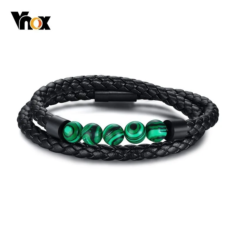 Vnox браслеты с натуральными камнями для мужчин двухслойный браслет из