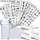 9 шт., трафареты NICOLE DAIRY для маникюра, лист, цветок, клен, трафареты для Хэллоуина, скребок для стемпинга, цветущая губка, 2 шт.