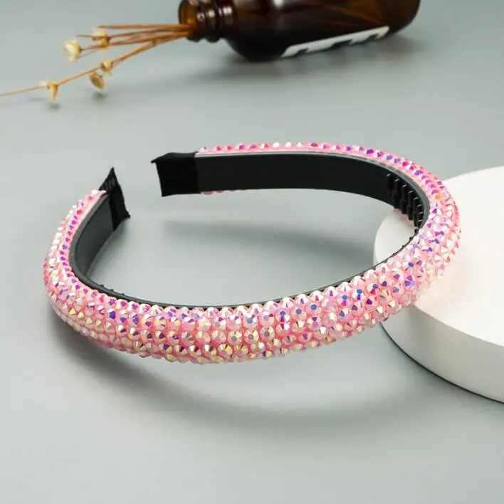 

Spring Summer 2021 new thin super flash HAIRBANDS bright solid color fabric full diamond toothed non-slip hair HOOP