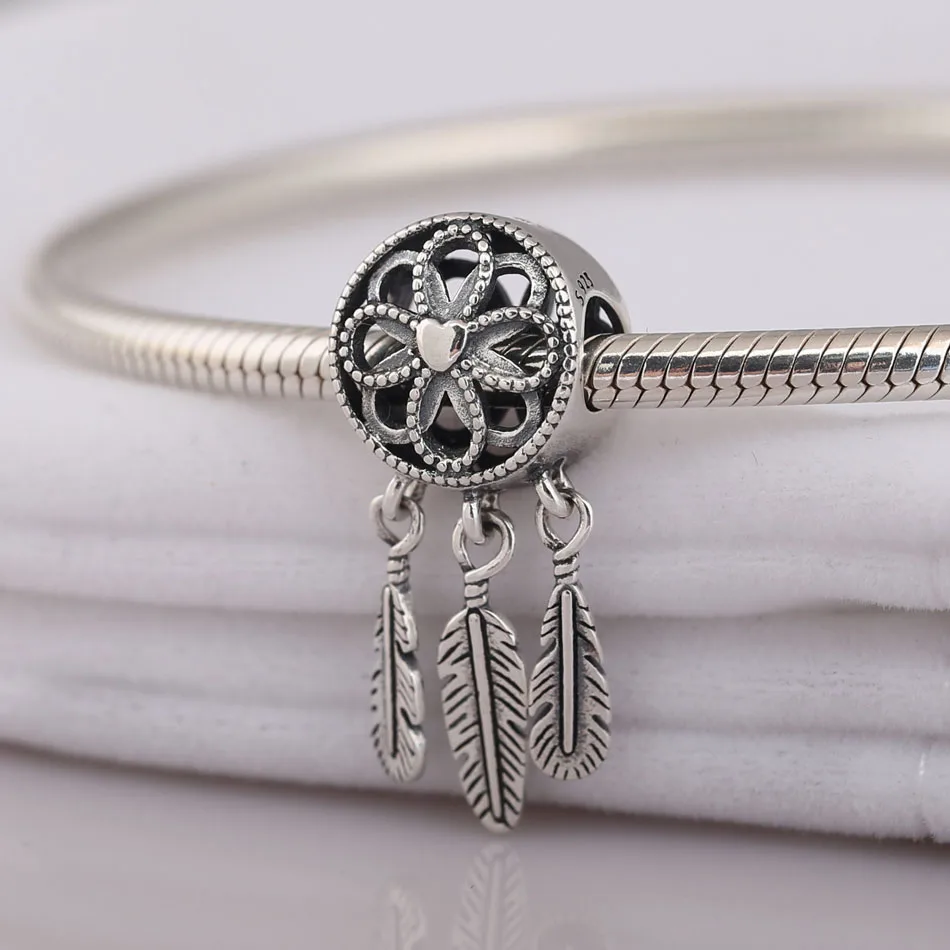 S925 стерлингового серебра кулон ажурная из бисера fit Pandora браслет, бижутерия на духовную тематику «Ловец снов» с позолоченным кольцом, сделай сам, ювелирное изделие