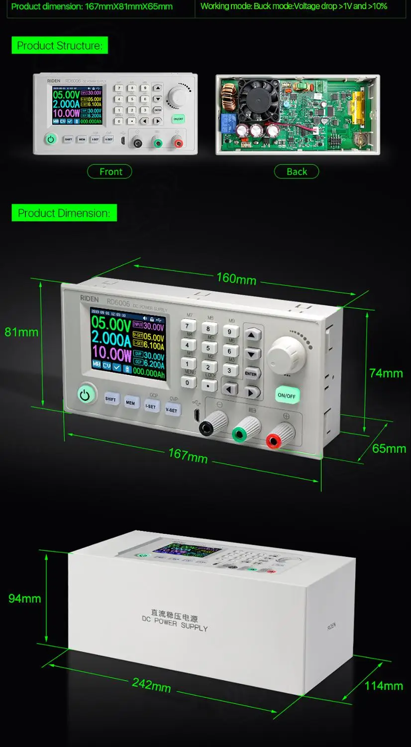 Новый блок питания RD6006 RD6006W USB /WiFi 60 в 6A DC понижающий модуль напряжения